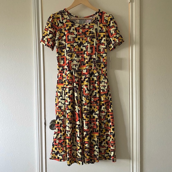 Large Orange and Black Lularoe Amelia Dress - Picture 1 of 6